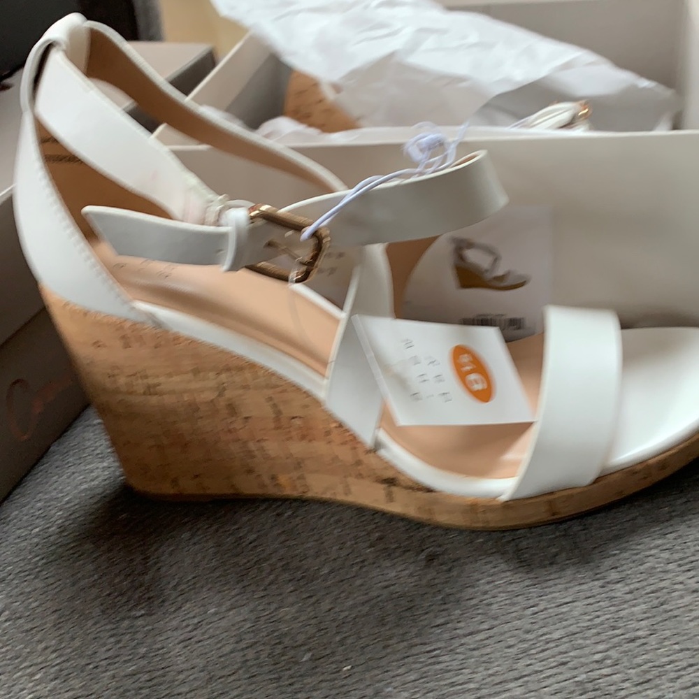 White leather espadrille wedges